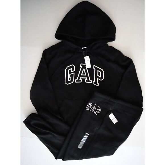 GAP 870256 Women Sz L Black Logo Zip Fleece Hoodie & Fleece Joggers 2-pc Set - Picture 1 of 13